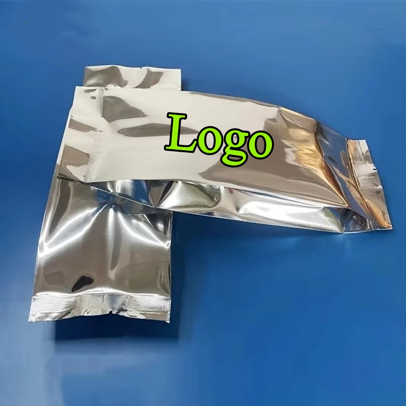 Logo Food Snack - 100 Bolsas de Aluminio Plateado Brillante
